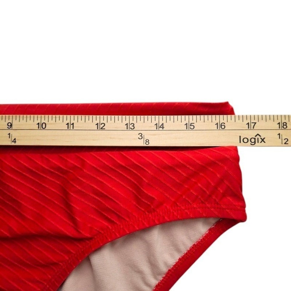 Mynah Bikini Bottom Large Red High Rise Ribbed‎ Textured Medium Coverage - Picture 8 of 10